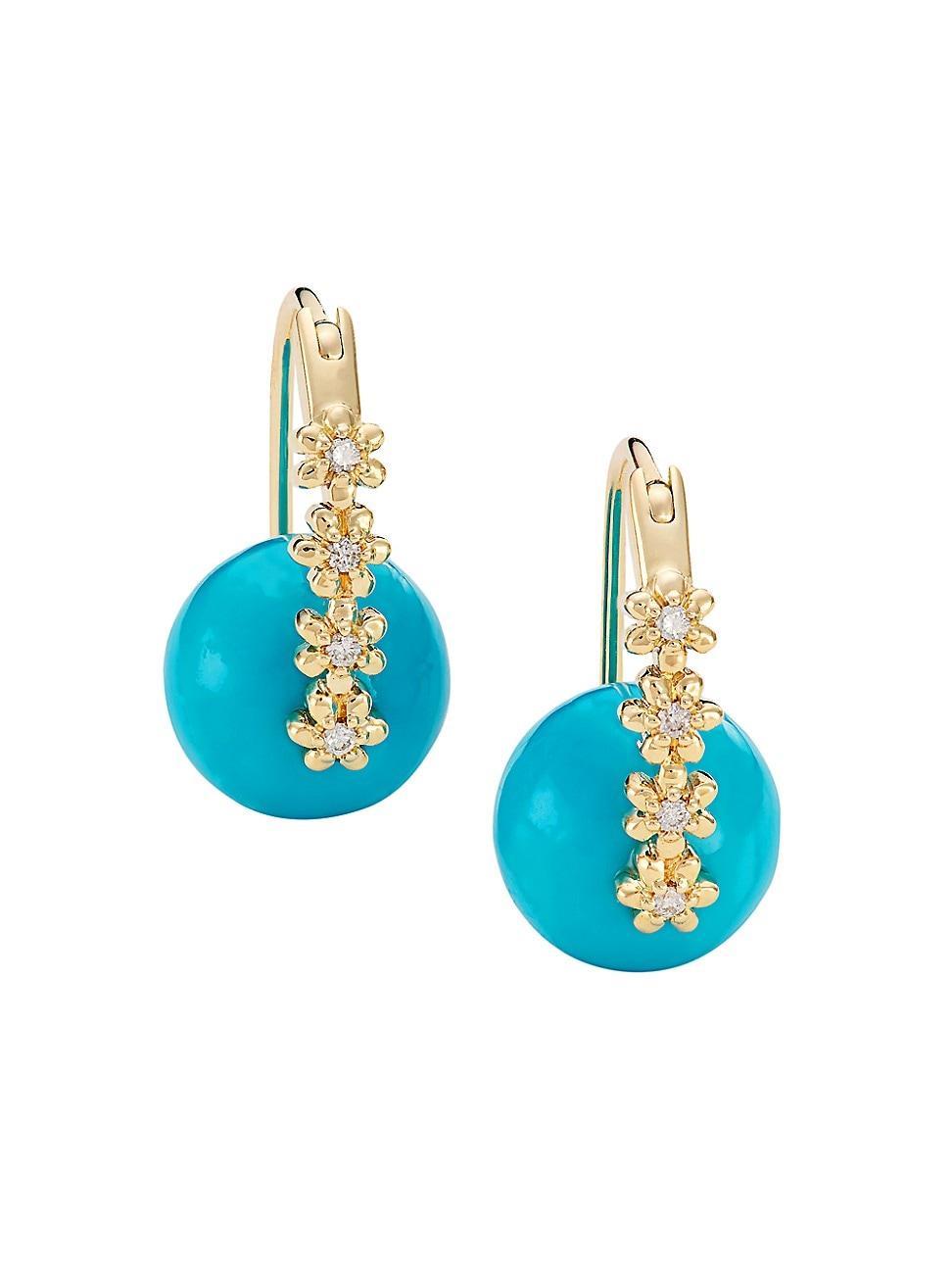 Womens 14K Yellow Gold, Turquoise, & Diamond Drop Earrings - Turquoise Product Image