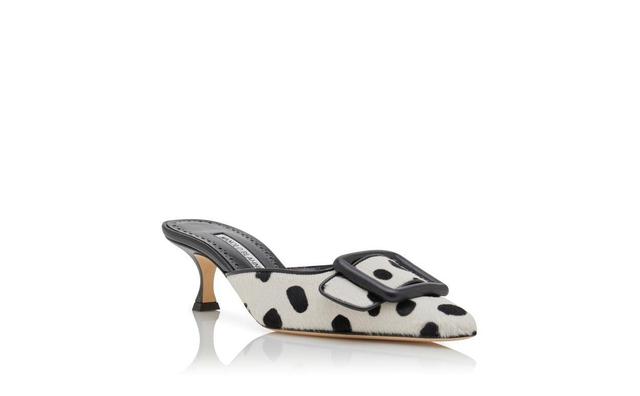 MAYSALEBI White and Black Calf Hair Buckle Detail Mules Product Image