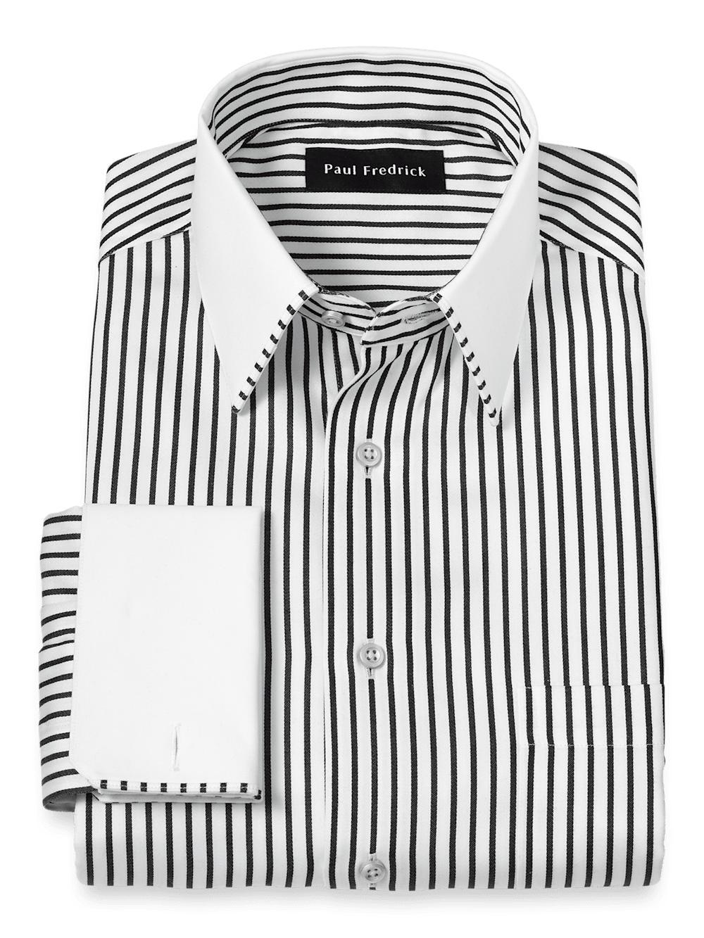 Non-Iron Cotton Stripe Dress Shirt With Contrast Trim - Black Product Image