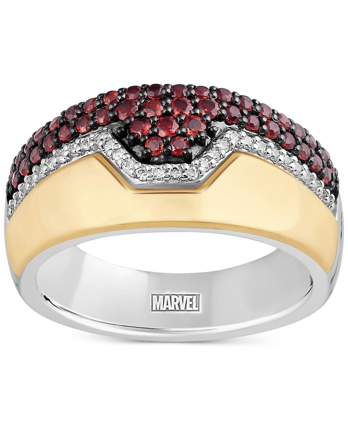 Wonder Fine Jewelry Mens Garnet (1 ct. t.w.) & Diamond (1/8 ct. t.w.) Ironman Ring in Sterling Silver & Gold-Plate Product Image