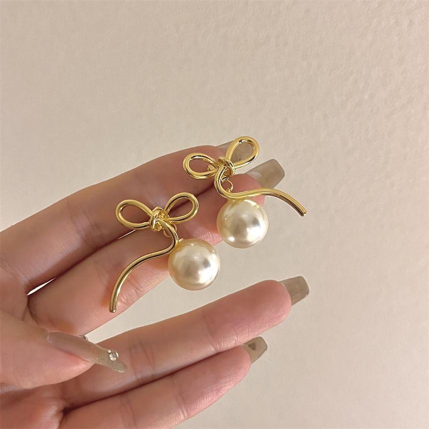 Alloy Bow Faux Pearl Earrings Product Image