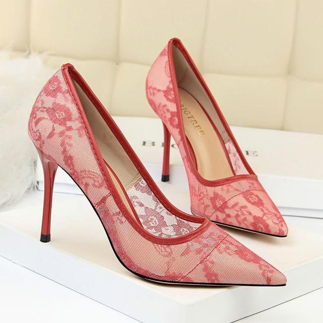 Stiletto Pointed Toe Lace Pumps Product Image