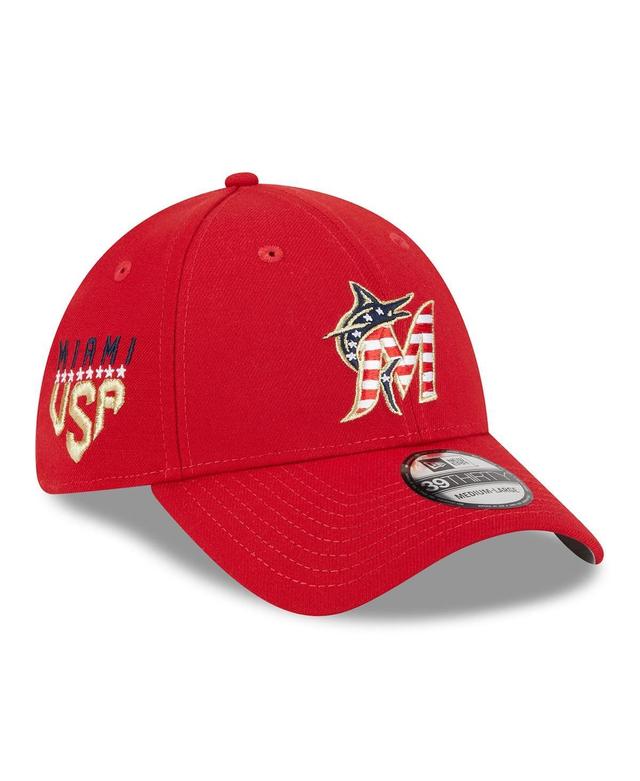 Mens New Era Red Miami Marlins 2023 Fourth of July 39THIRTY Flex Fit Hat Product Image