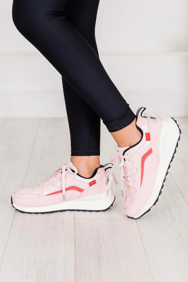 Kenzi Pink And White Drawstring Laced Sneakers FINAL SALE Product Image