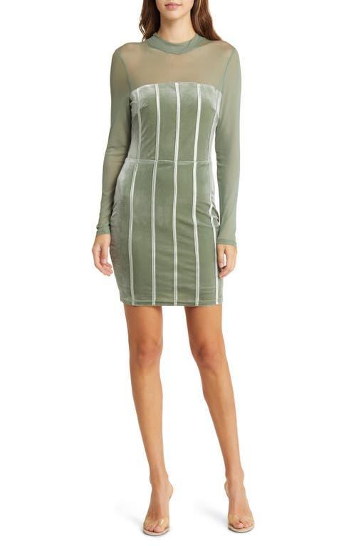 bebe Long Sleeve Mesh & Velvet Cocktail Minidress Product Image