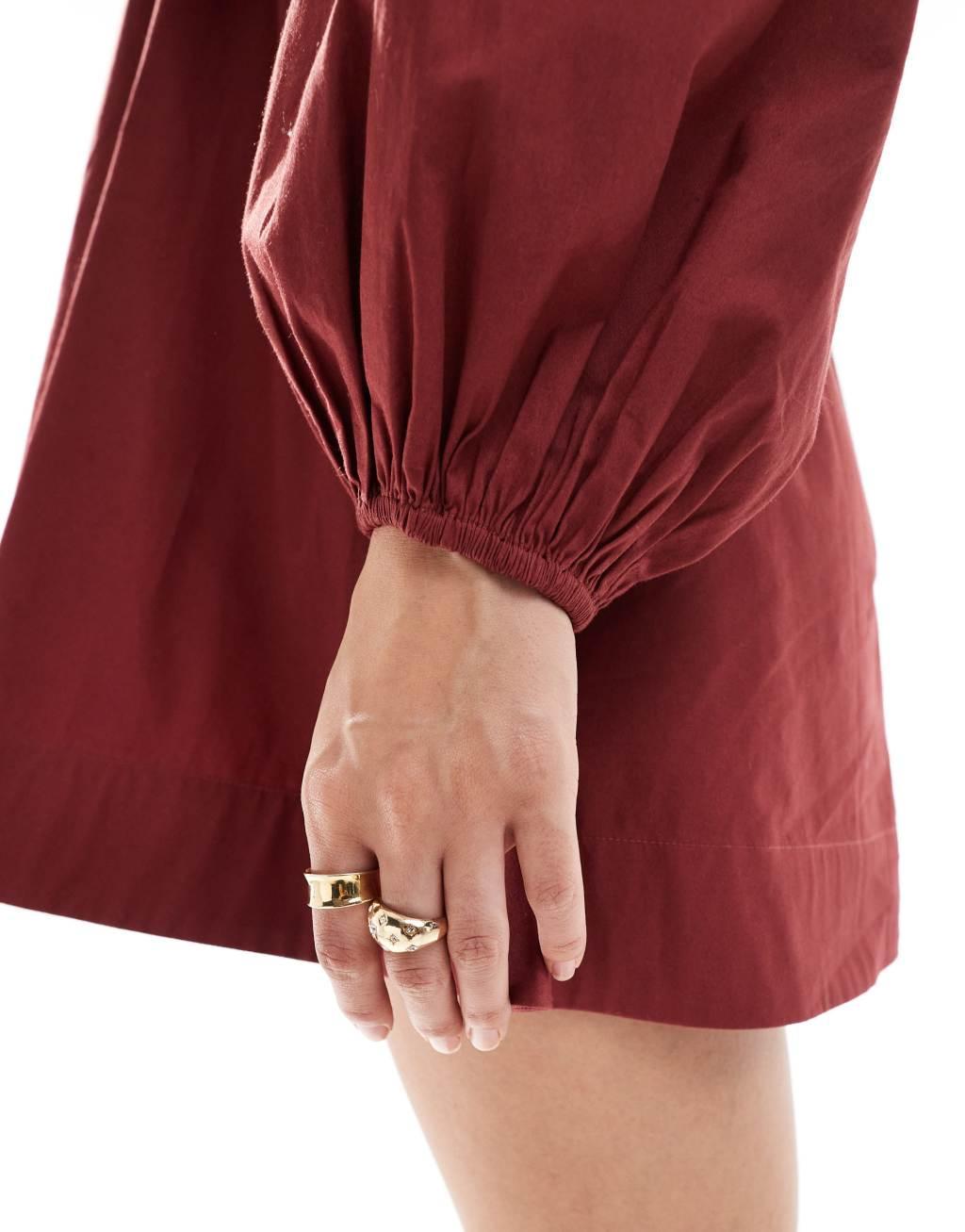 ASOS DESIGN cape detail mini dress in burgundy Product Image