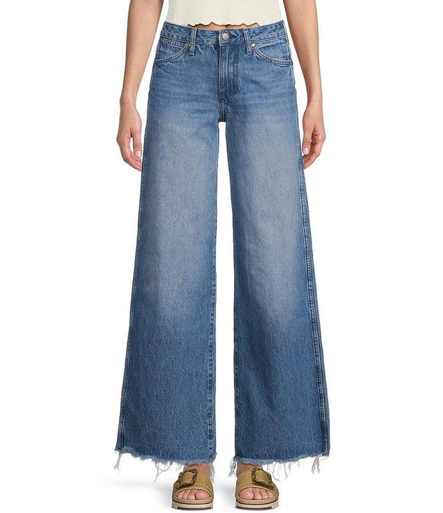 Wrangler Worldwide Denim Mid Rise Frayed Hem Wide Leg Jeans Product Image