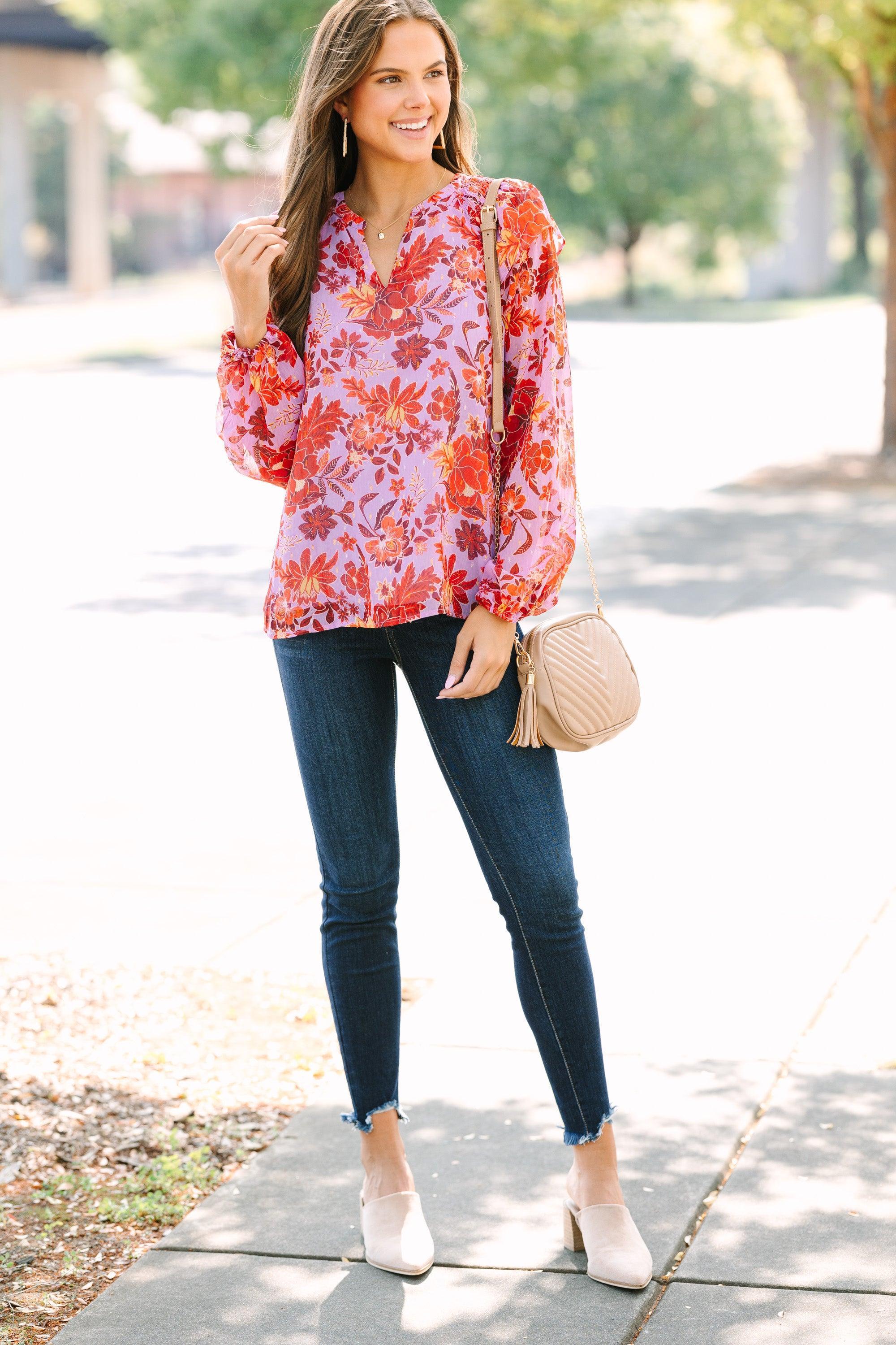 Skies are Blue: Walk On By Lavender Purple Floral Blouse Female Product Image