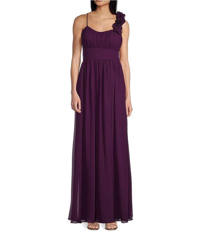 City Vibe Chiffon Rosette Scoop Neck Long Dress Product Image