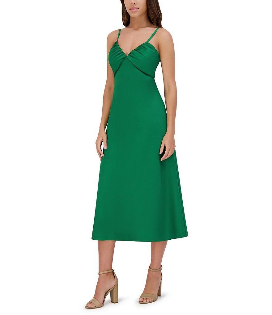 SIENA Matte Satin V-Neck Sleeveless Spaghetti Straps Slip Midi Dress product image