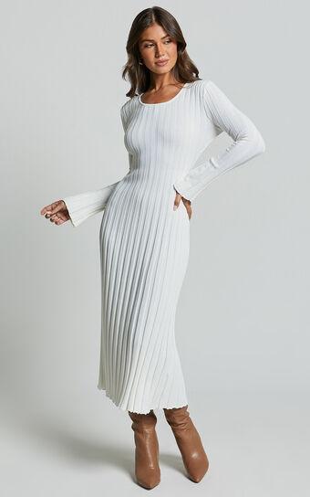 Blaire Midi Dress - Long Sleeve Tie Back Flare Dress in Ivory product image