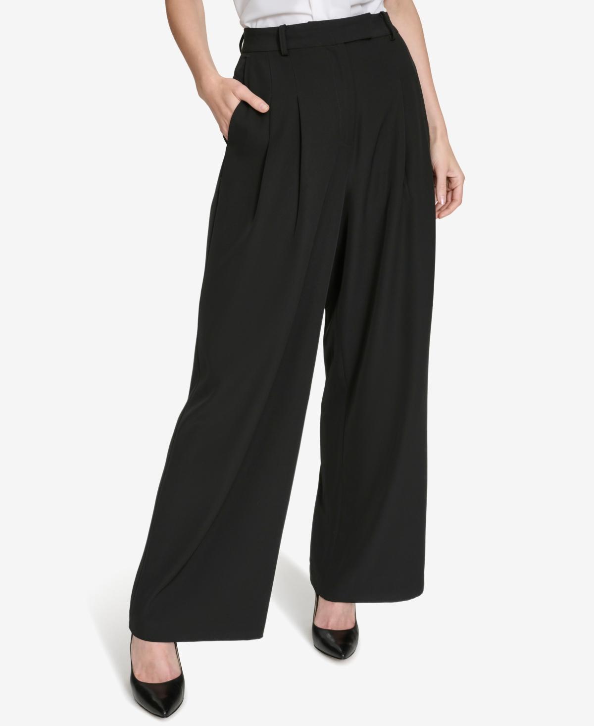 Halston Womens Mid-Rise Pleat-Front Wide-Leg Pants product image