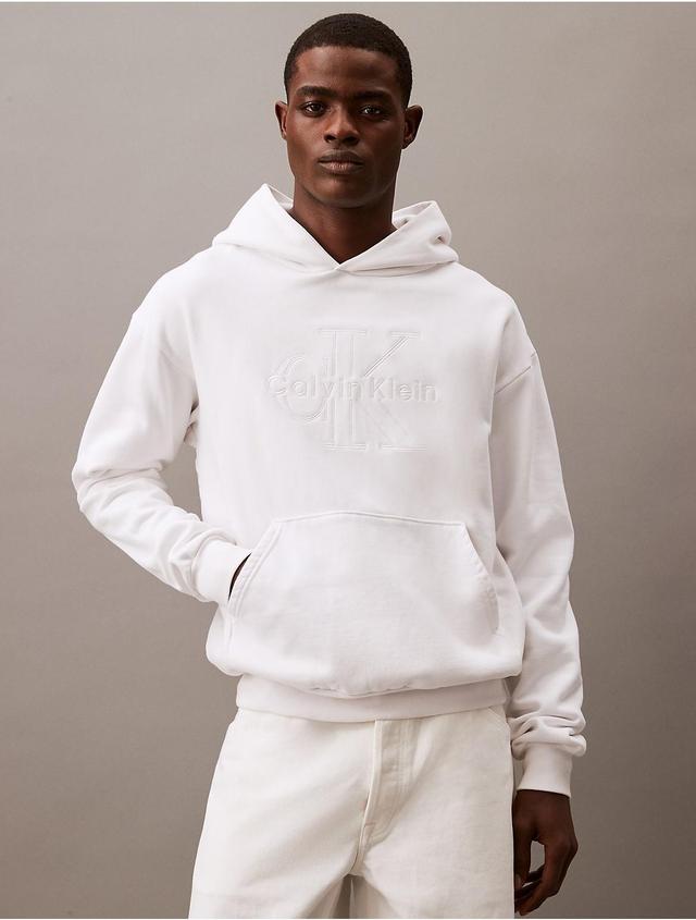 Calvin Klein Mens Tonal Embroidered Logo Fleece Hoodie - White - XXL Product Image