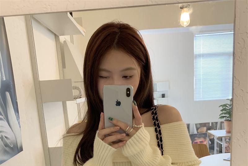 Off-Shoulder Ribbed Sweater Product Image