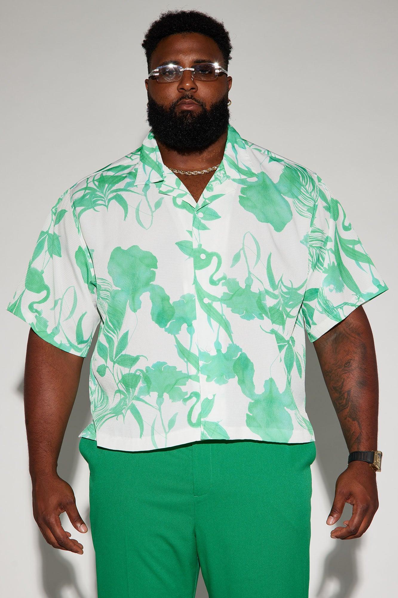 Minted Cropped Button Up Shirt - Green Product Image