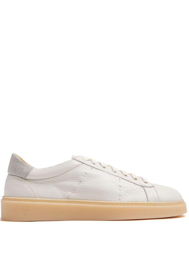 Logo-debossed Leather Sneakers In Neutrals Product Image