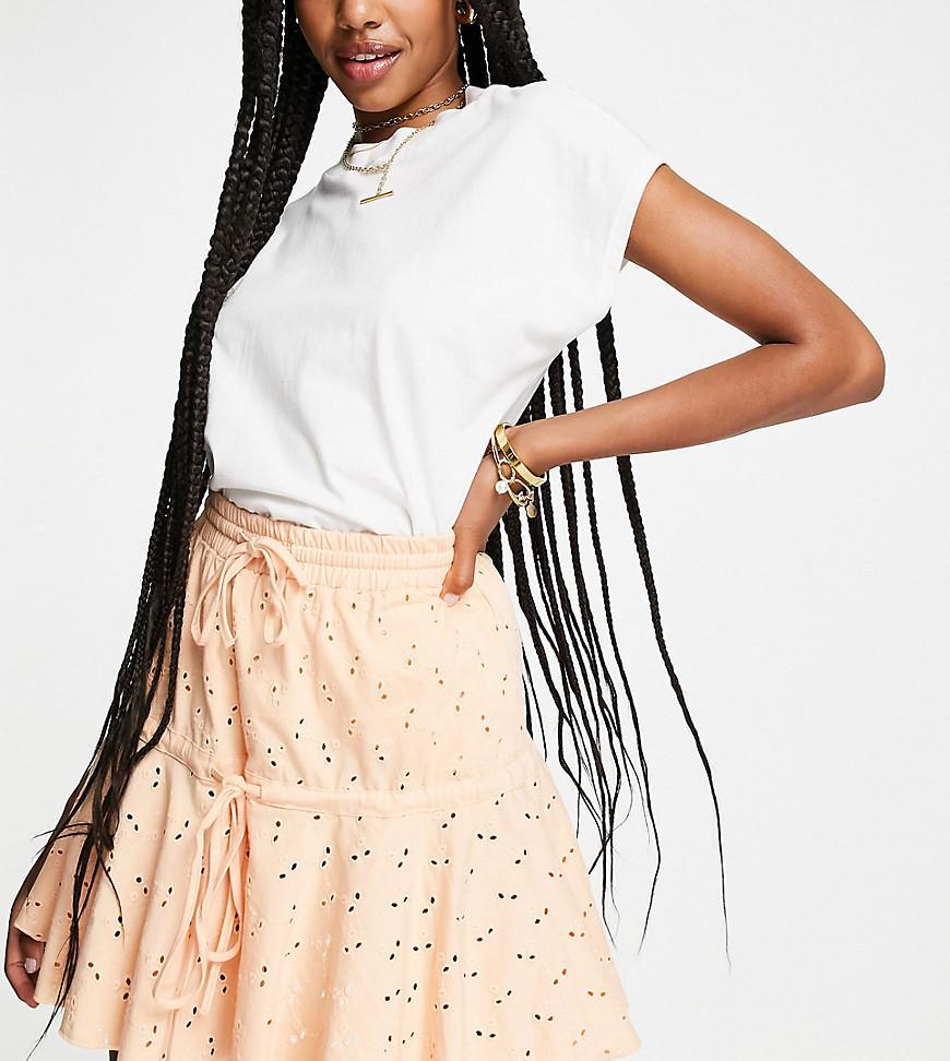 ASOS DESIGN Tall broderie tiered mini skirt with tie detail Product Image