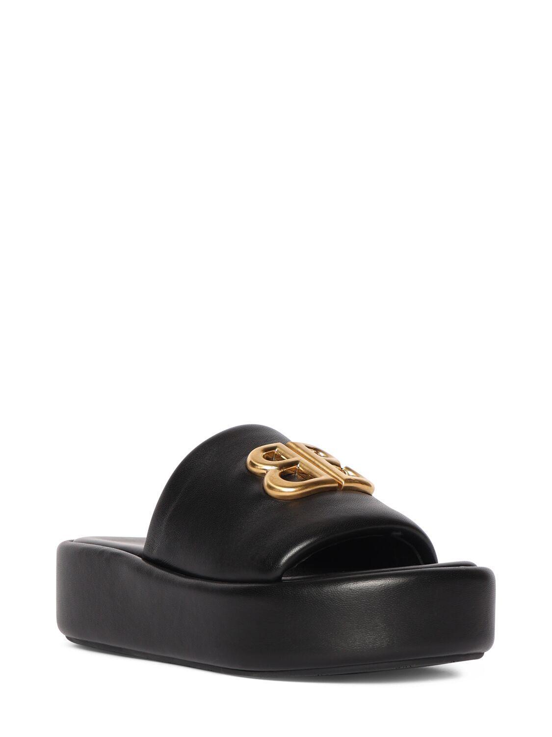 BALENCIAGA 80mm Bb Shiny Leather Slide Sandals In Black Product Image