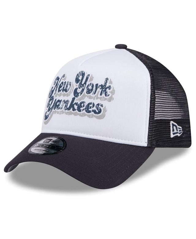 Womens New Era /Navy New York Yankees Throwback Team Foam Front A-Frame Trucker 9FORTY Adjustable Hat Product Image