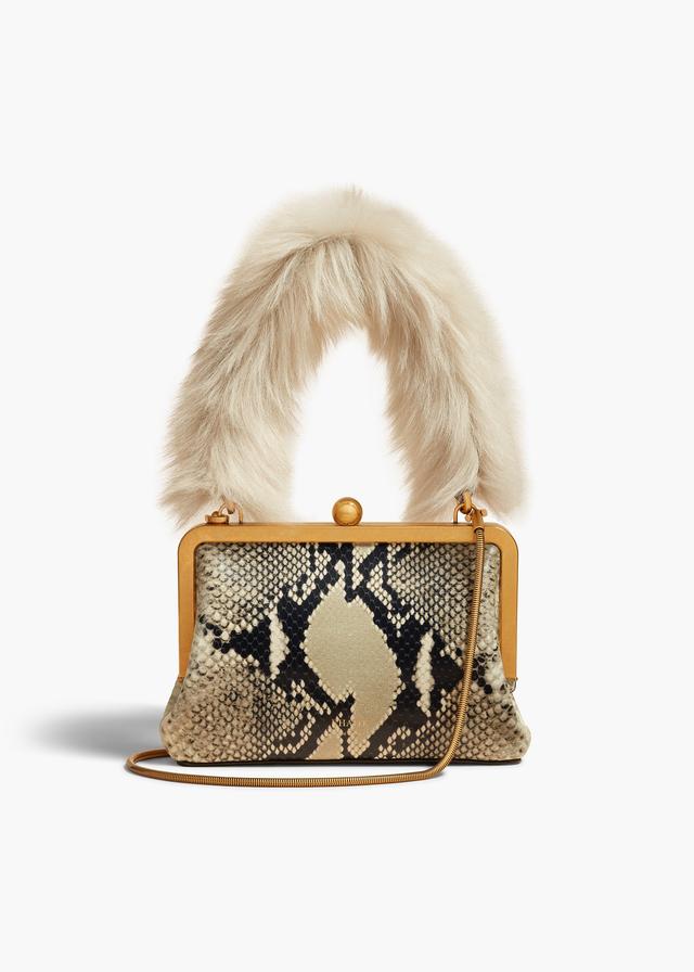 Small Lilith Evening Bag in Natural Python-Embossed Leather with Shearling Product Image