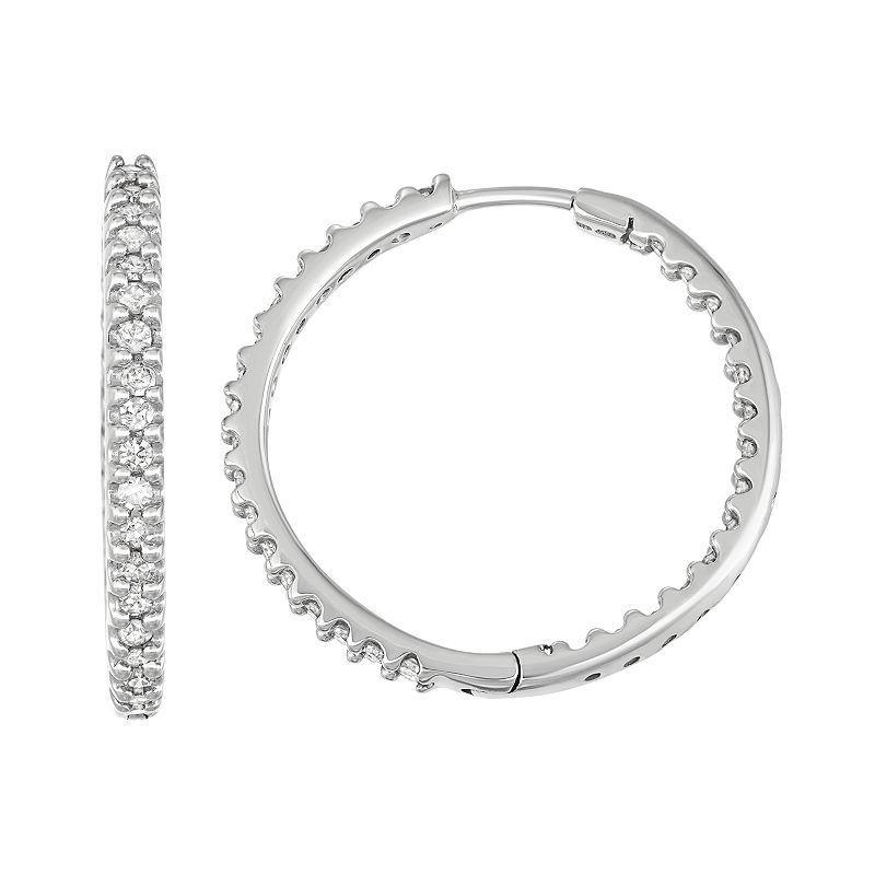 14k White Gold 1 Carat T.W. Diamond Inside-Out Hoop Earrings, Womens Product Image