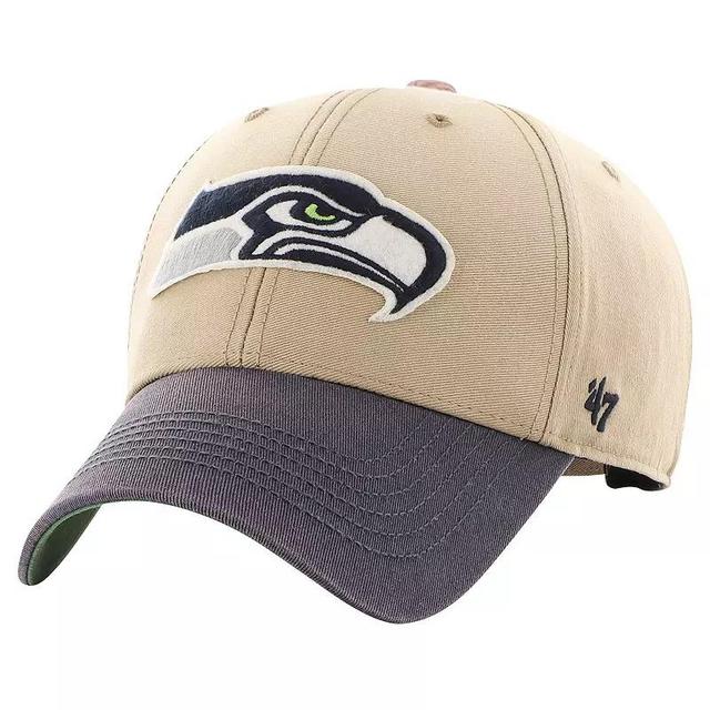 Mens 47 Khaki/College Navy Seattle Seahawks Dusted Sedgwick MVP Adjustable Hat Product Image