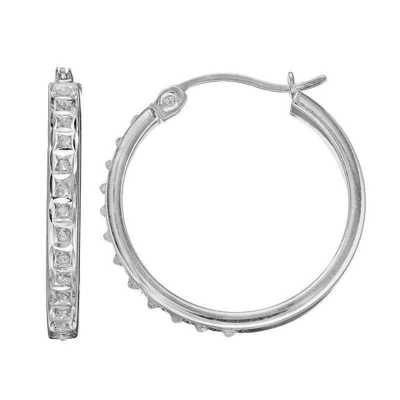 Diamond Mystique Sterling Silver Diamond Accent Hoop Earrings, Womens, White Product Image