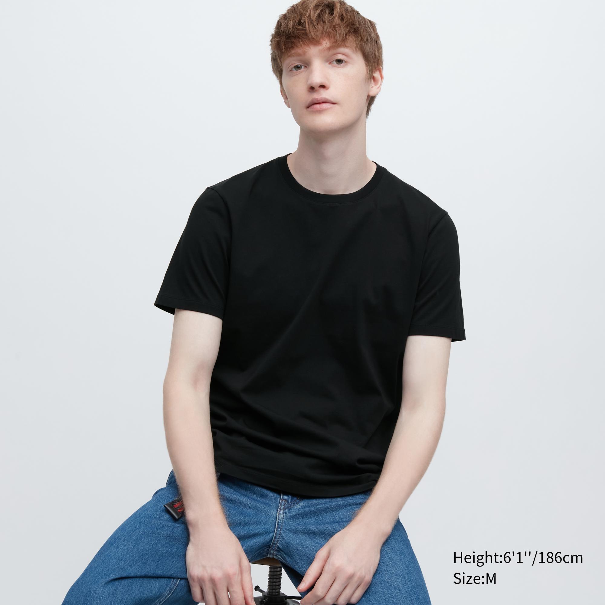 Mens Supima Cotton Crew Neck T-Shirt Black Large UNIQLO US Product Image