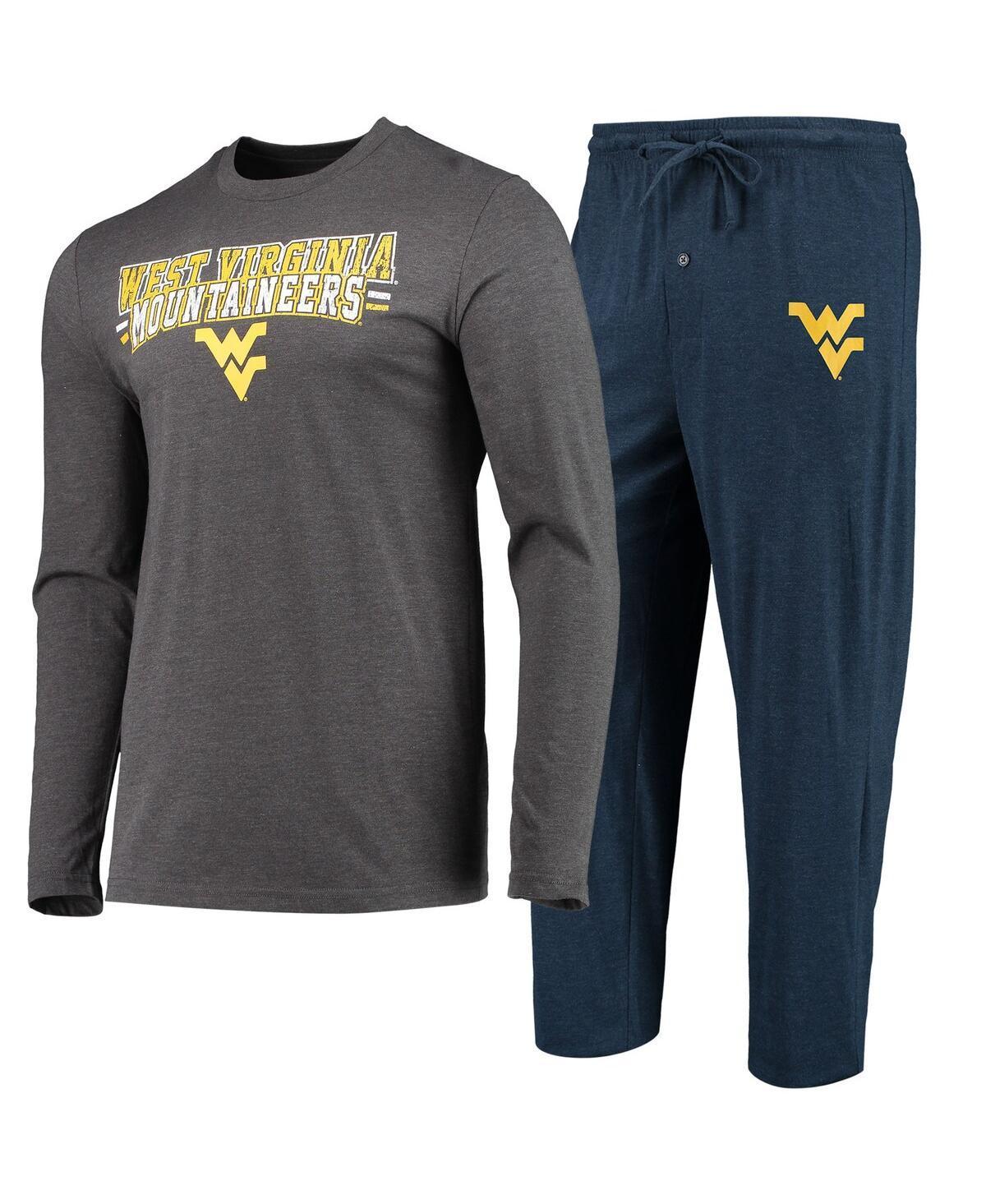 Mens Concepts Sport Navy/Heathered Charcoal West Virginia Mountaineers Meter Long Sleeve T-Shirt & Pants Sleep Set Blue Product Image