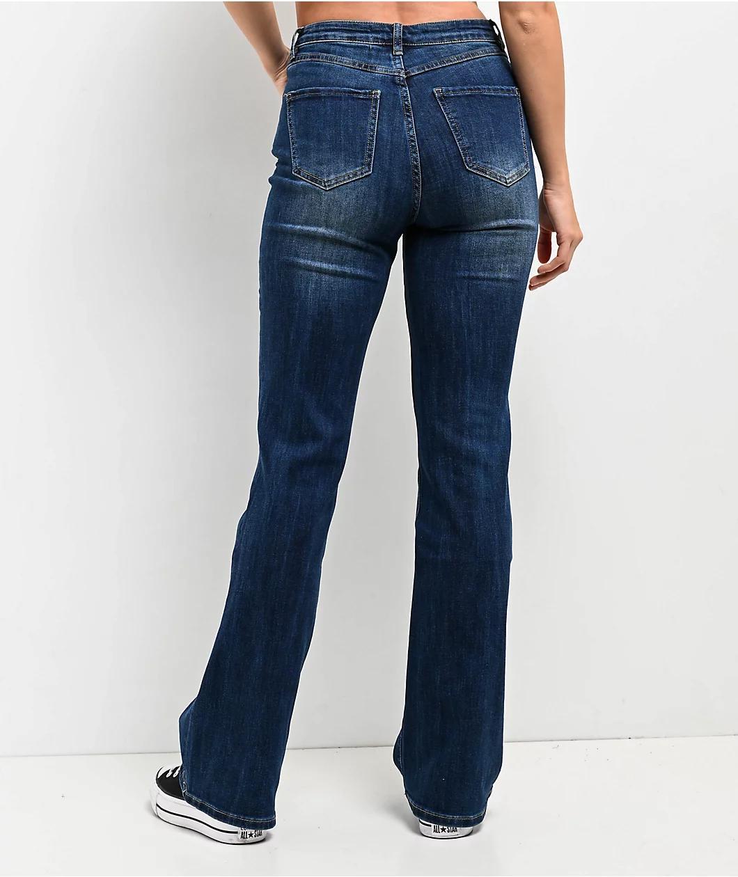 Q2 Flaire Dark Blue Wash Denim Jeans Product Image