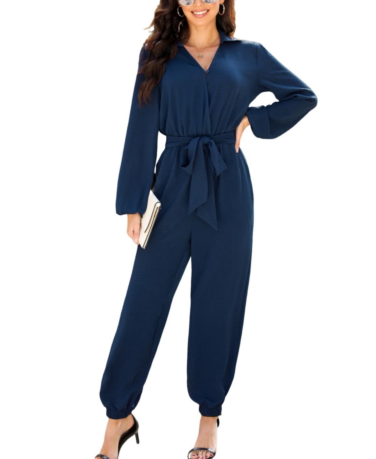 Cupshe Womens Midnight Belted Jogger Jumpsuits Product Image