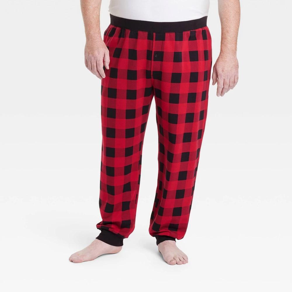 Mens Big & Tall Plaid Cotton Modal Knit Jogger Pajama Pants - Goodfellow & Co Red 4XLT Product Image