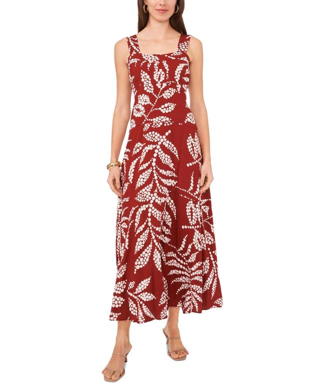 Vince Camuto Womens Leaf-Print Smocked-Back Maxi Dress Product Image