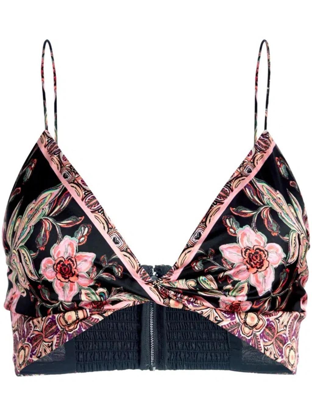 Tay Floral-print Cropped Top In Black Product Image