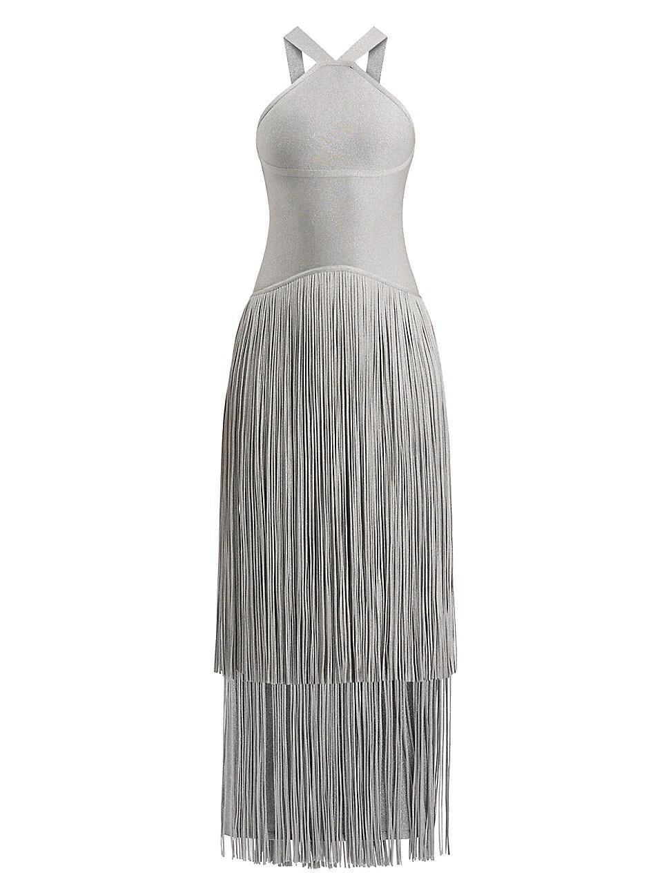 Womens Metallic Kennedy Fringe Halter Gown Product Image