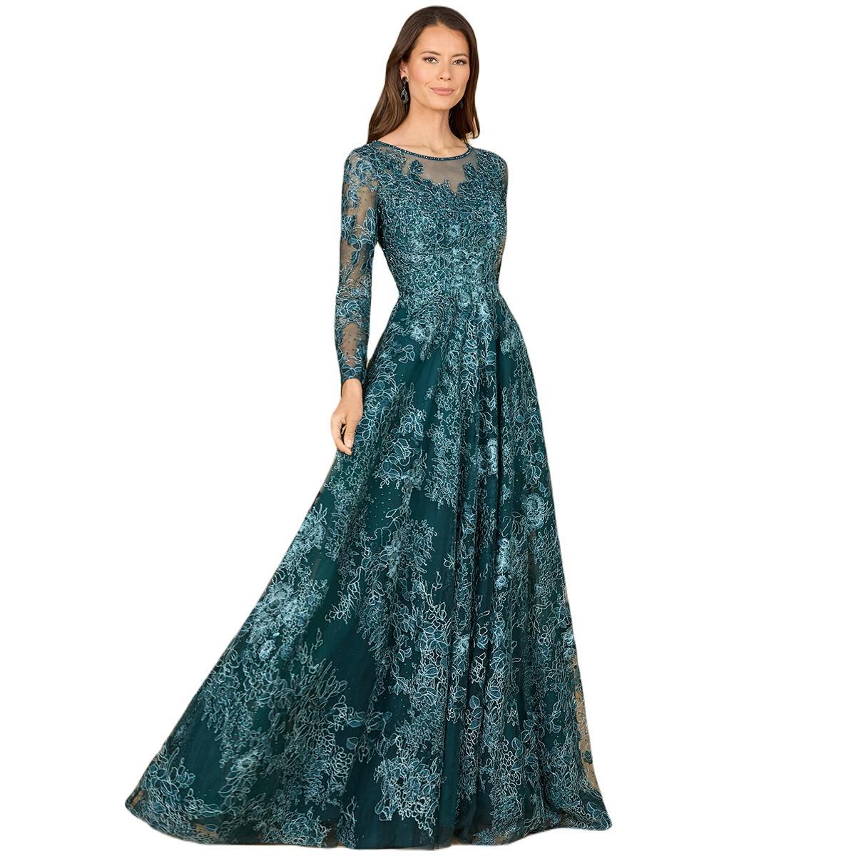 Womens Long Sleeve, Illusion Neck Gown Product Image