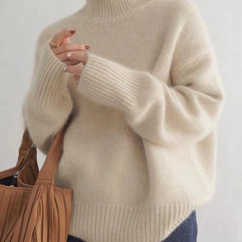 Long-Sleeve High Neck Plain Sweater Product Image