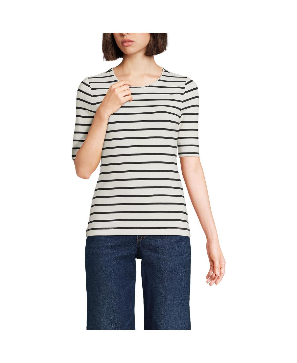 Womens Lands End Elbow Sleeve Lightweight Cotton Modal Crew Neck Tee Product Image