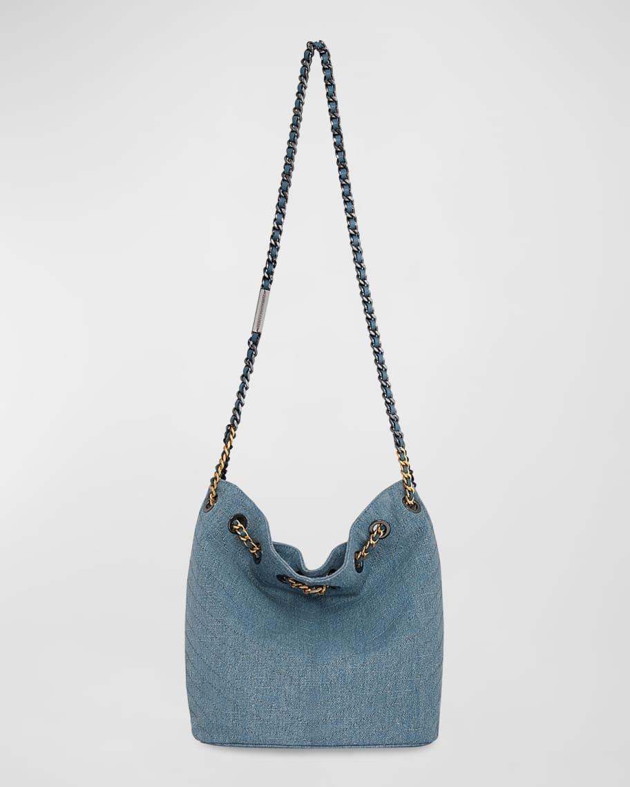 Chain Drawstring Denim Bucket Bag Product Image