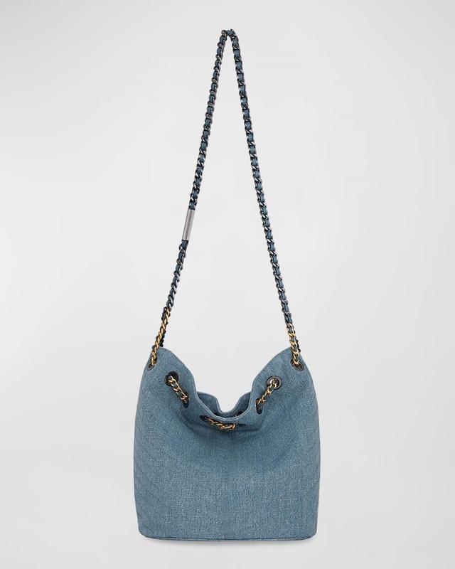 Chain Drawstring Denim Bucket Bag Product Image