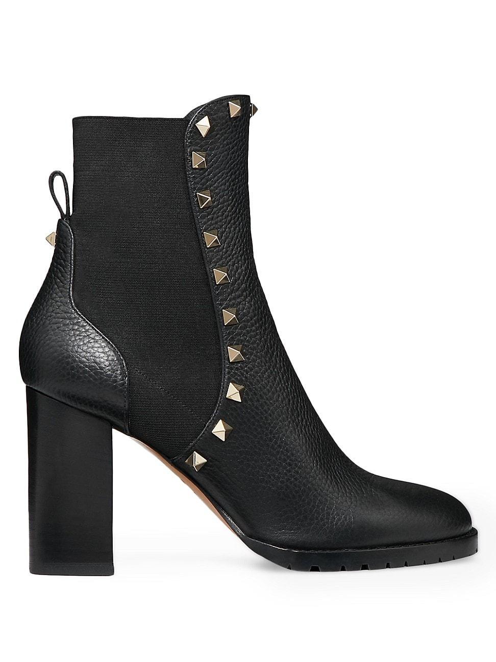 Womens Rockstud 80MM Grainy Calfskin Ankle Boots Product Image