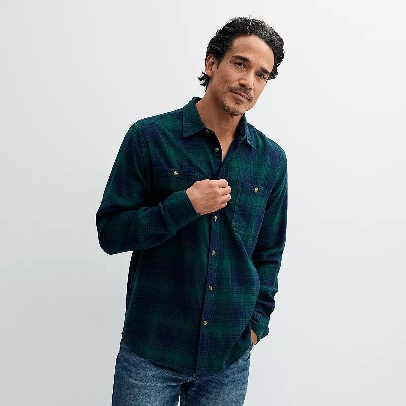 Mens Sonoma Goods For Life Supersoft Flannel Button-Down Shirt Blue Plaid Product Image