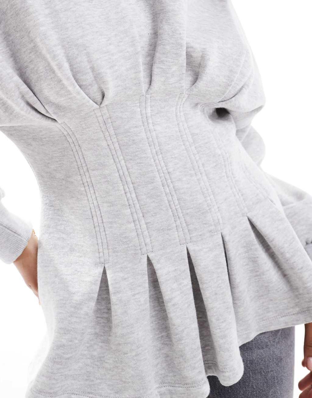 ASOS DESIGN pleated corset waist sweatshirt in gray heather Product Image