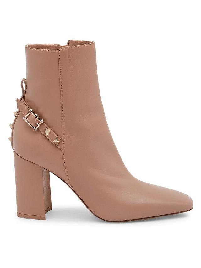 Womens Rockstud Leather Block Heel Booties Product Image