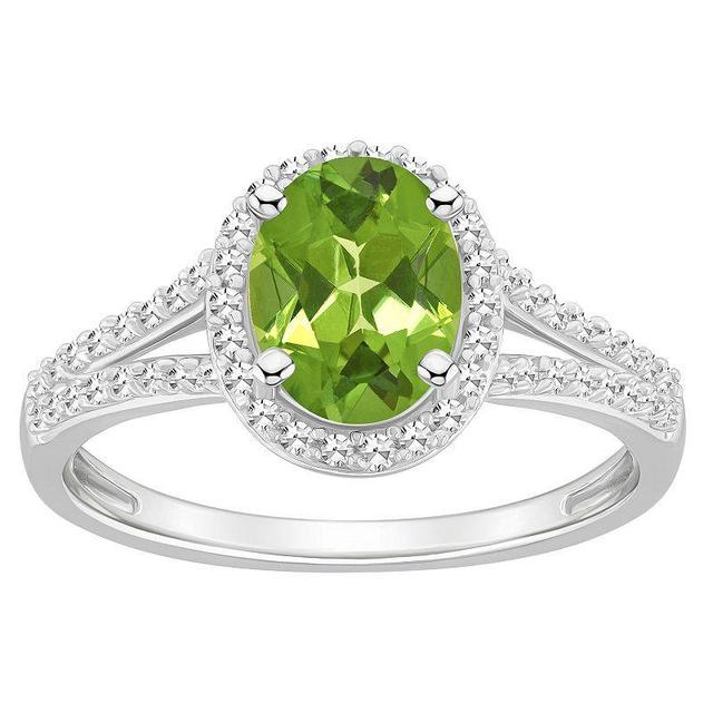 Celebration Gems Sterling Silver Gemstone & 1/4 Carat T.W. Diamond Halo Ring, Womens Peridot Product Image