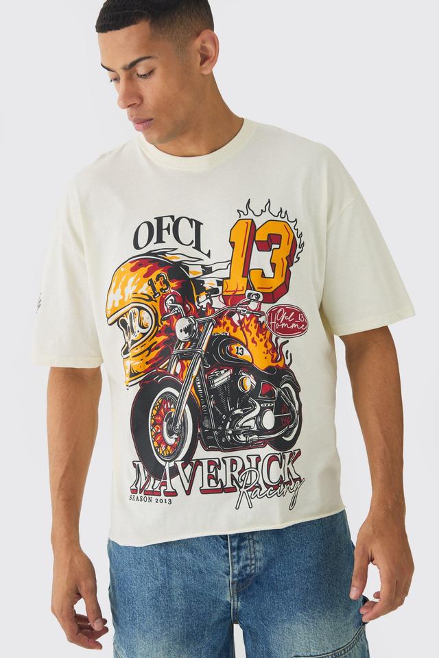 Oversized Boxy Skull Racing Print T-Shirt | boohooMAN USA Product Image