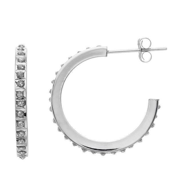 Diamond Fascination 14k White Gold Diamond Accent C Hoop Earrings, Womens Product Image