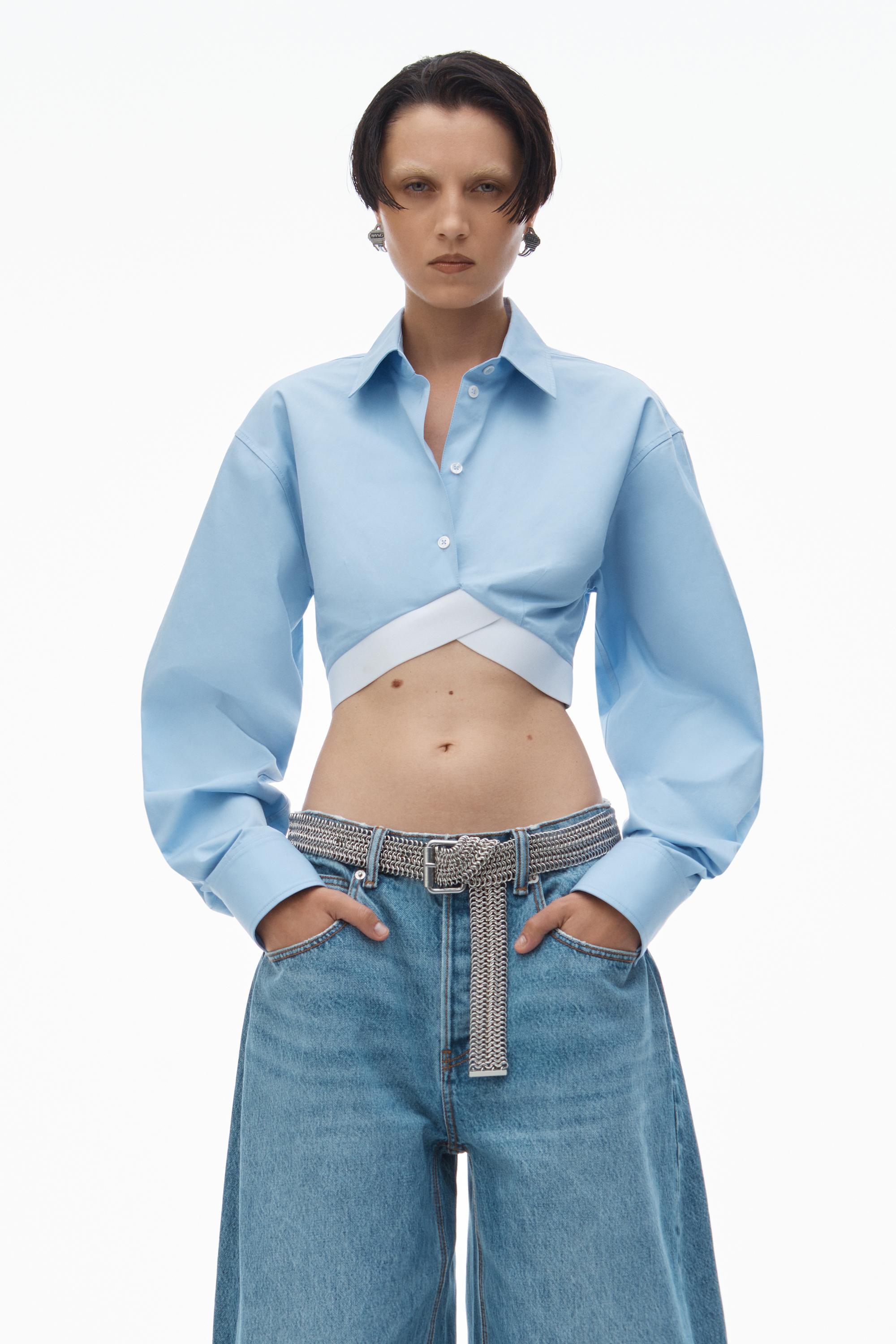 Cropped Shirt In Organic Cotton With Logo Elastic Product Image