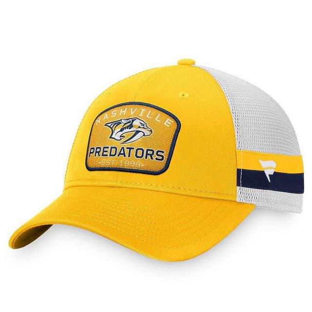 Mens Fanatics Branded Gold/White Nashville Predators Fundamental Striped Trucker Adjustable Hat Product Image