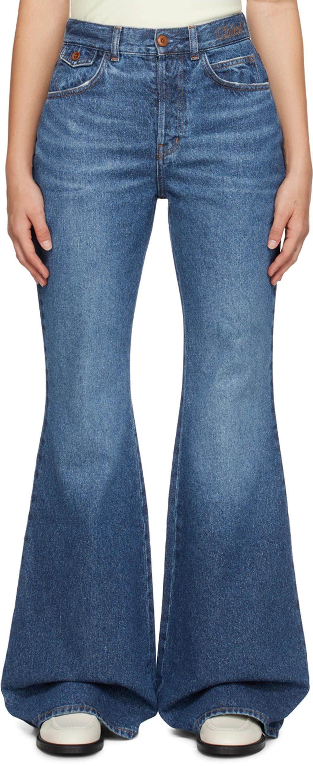 CHLOÉ Recycled Cotton Denim Flared Jeans In Blue product image